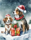 Watercolour Christmas Dogs Christmas Card Background Just Add Text