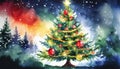 Watercolour Christmas tree bright colours Royalty Free Stock Photo