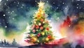 Watercolour Christmas tree bright colours Royalty Free Stock Photo