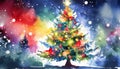 Watercolour Christmas tree bright colours Royalty Free Stock Photo