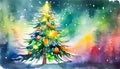 Watercolour Christmas tree bright colours Royalty Free Stock Photo