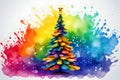 watercolour christmas tree rainbow colors splash colorful background