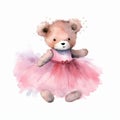 watercolour clipart teddy bear wearing a pink tutu dress