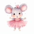 watercolour cute happy mouse clipart wearing a pink tutu dress
