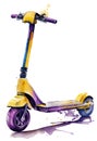 Watercolour electric scooter isolated on white. Colourful electric transport. Watercolour AI generative illustration.