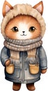 Watercolor Feline Winter Wonderland clipart Kawaii Cat Nursery Animals kitten Baby warm sweater Cute Meow Minimalistic Christmas