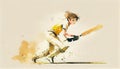 Watercolour Female Girl Cricket Player Holding a Bat - Empowering Women in Sport & Promoting Cricket. Women Playing Cricket. Made