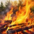 Watercolour flames campfire background Royalty Free Stock Photo