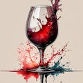 A watercolour glass of red wine