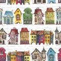 Watercolour hand drawn Netherlands stylized facades of old buildings pattern
