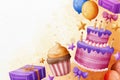 watercolour happy birthday with sweets copy space vector design illustration