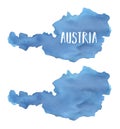 Watercolour illustration of Austria Map Silhouette template in beautiful sky blue color. Royalty Free Stock Photo