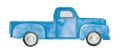 Watercolour illustration of blue pickup truck. Royalty Free Stock Photo