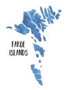 Watercolour illustration of Faroe Islands Faroes Map in sky blue colour.