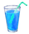 Watercolour illustration of neon blue fruit juice glass