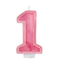 Watercolour illustration of pink `Number 1` candle decorated with tiny silver glitter. Royalty Free Stock Photo