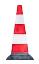 Watercolour illustration of red and white striped Traffic Safety Cone. Royalty Free Stock Photo