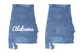 Watercolour illustration set of Alabama State Map in navy blue colour in two variations.