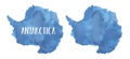 Watercolour illustration set of Antarctica Continent Map in blue color