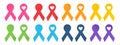 Watercolour illustration set of awareness ribbons in various colors: pink, red, orange, yellow, green, blue and violet. Royalty Free Stock Photo