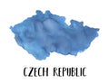 Watercolour illustration set of Czech Republic Map in two variations: blank one texture and with lettering example.
