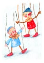 cute marionettes puppets on strings Royalty Free Stock Photo