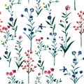 Watercolour illustration floral pattern, delicate flowers,