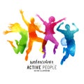 Watercolour Jumping People Vector