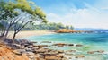 Watercolour Landscape Of Australia\'s Spectacular Coastline
