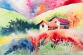 Watercolour landscape printing