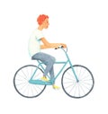 Watercolour Man Riding A Bike. A cyclist keeping fit. isolated illustration.