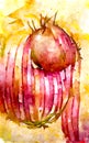 Watercolour painted vegetables of onions