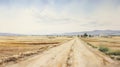 Watercolour Painting Of Countryside Dirt Road In Split Toning Style