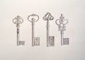 Watercolour painting of four antique keys Royalty Free Stock Photo