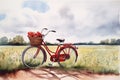 Watercolour painting of a ladies red bike