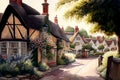 Watercolour painting of an old fashioned quintessential English country village Royalty Free Stock Photo