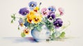 Colorful Watercolor Painting Of Pansies In A Vase Royalty Free Stock Photo