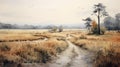 Watercolour Painting Of A Serene Prairie Path