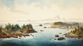 Watercolour Painting Of United States Coastline: Delicately Rendered Landscapes In 8k Resolution