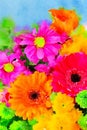 Watercolour painting of vibrant colourful flowers. Vertical. Royalty Free Stock Photo