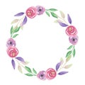 Watercolour Pink Purple Flower Circle Hand Painted Summer Frame Royalty Free Stock Photo