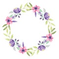 Watercolour Pink Purple Flower Circle Hand Painted Summer Frame Royalty Free Stock Photo