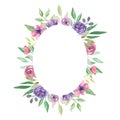Watercolour Pink Purple Flower Oval Frame Hand Painted Summer Royalty Free Stock Photo