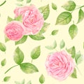 Watercolour roses on cream backround. Flower pattern for textile printing