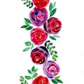 Watercolour roses in seamless border template.