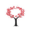 Watercolour sakura blossom pink tree isolated on white. Tree heat love. Vector