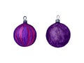 Watercolour set of purple Christmas balls on a white background. Illustration of hand painted. Holiday ornamental decorations. Royalty Free Stock Photo