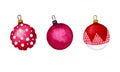 Watercolour set of red Christmas balls on a white background. Holiday ornamental decorations for the happy new year. Royalty Free Stock Photo