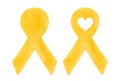 Watercolour set of two yellow ribbons: with little heart shape and blank one, which can be used as template for any text message. Royalty Free Stock Photo