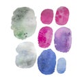 Watercolour simple abstract blobs clip art, different spots, hand drawn objects, isolated elements, multicolored, paint